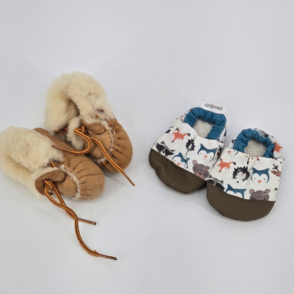Scooter Baby Woodland Animals Slippers Genuine Sheepskin Moccasins Bundle Size 2